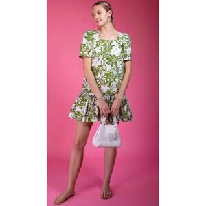 Cara Cara Tuckernuck Bold Floral Green Print Ruffle Cotton Janie Mini Dress M